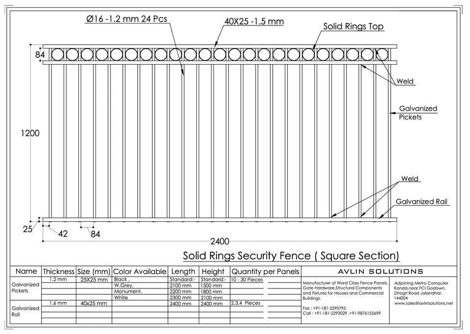 RING TOP FENCE PANEL- 1200x2400mm